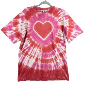 Pink and Red Tie-Dye Heart Short Sleeve Tee Oversized Comfy Valentines Gift